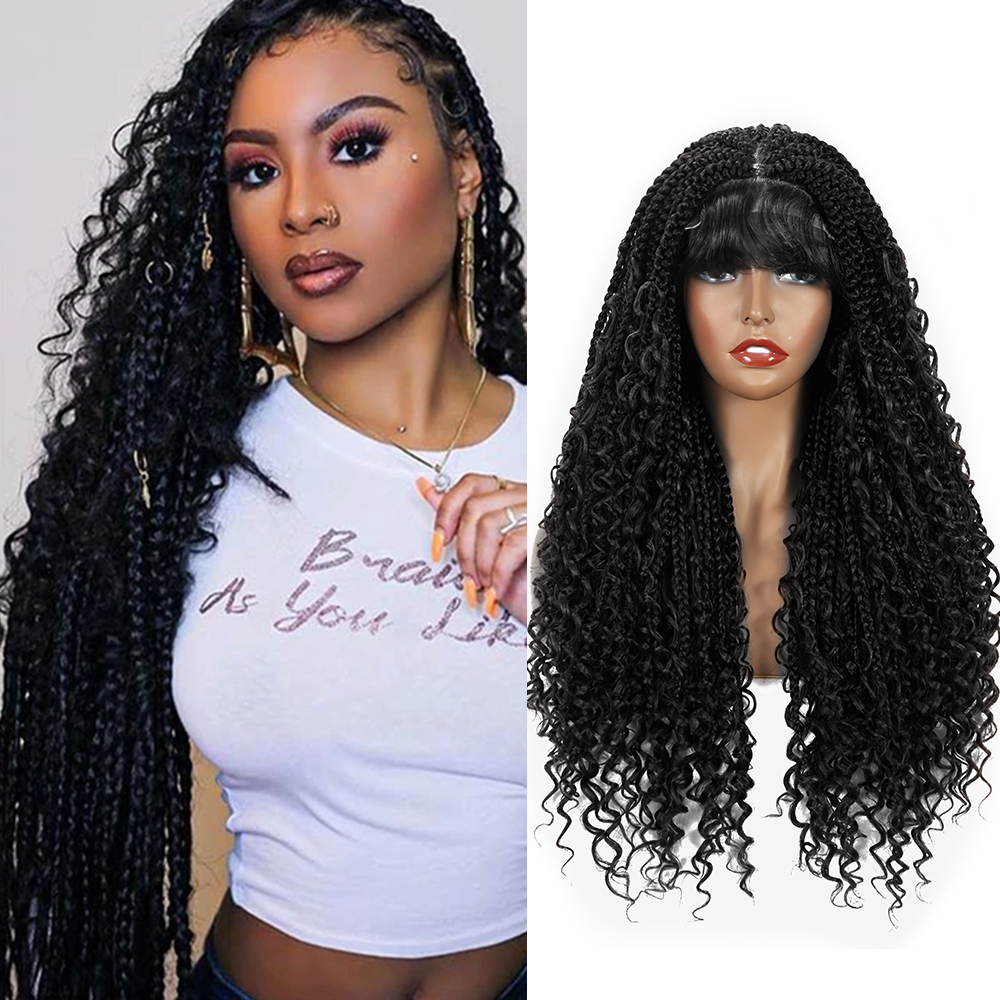 Braided Wigs for Black Women Bohemian Crochet Hair Boho Box Braids Wig 4×4 Lace Front Wig with Baby Hair (20 Inch, 1B)