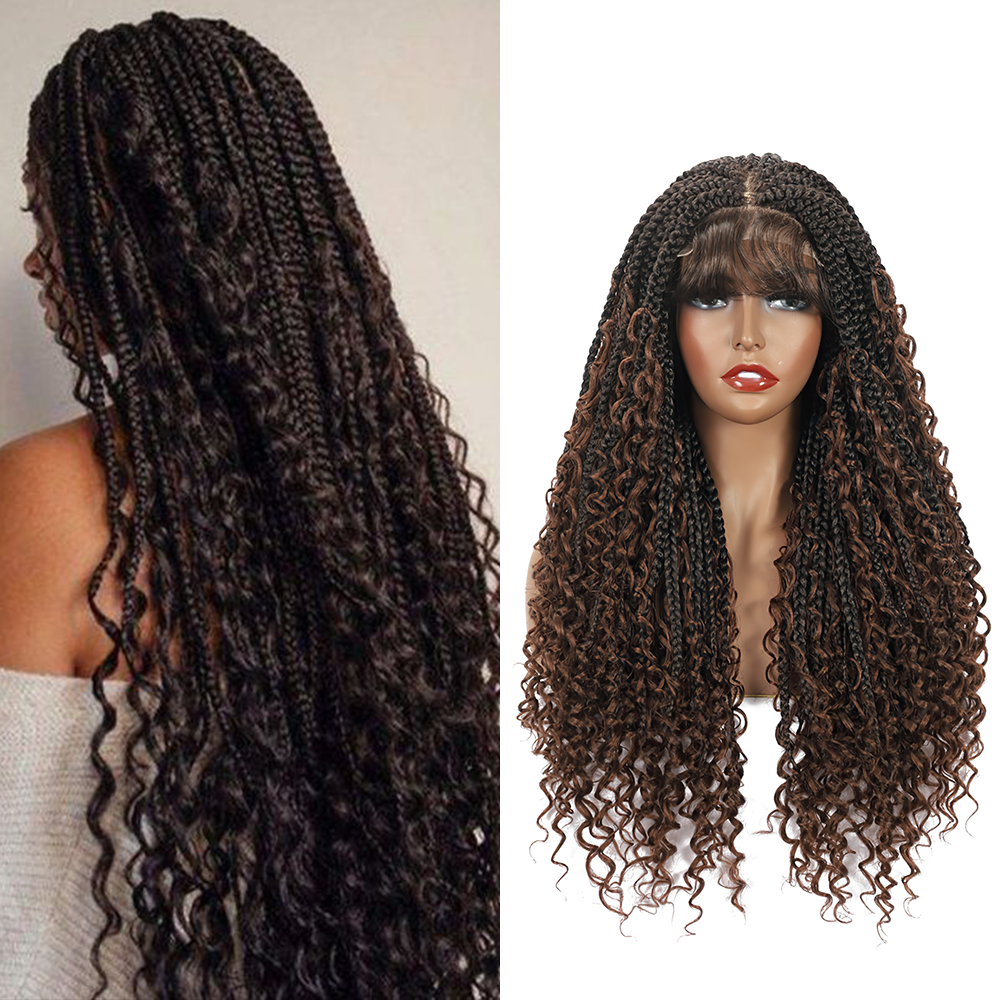 Braided Wigs for Black Women Bohemian Crochet Hair Boho Box Braids Wig 4×4 Lace Front Wig with Baby Hair (20 Inch, 1B/30)
