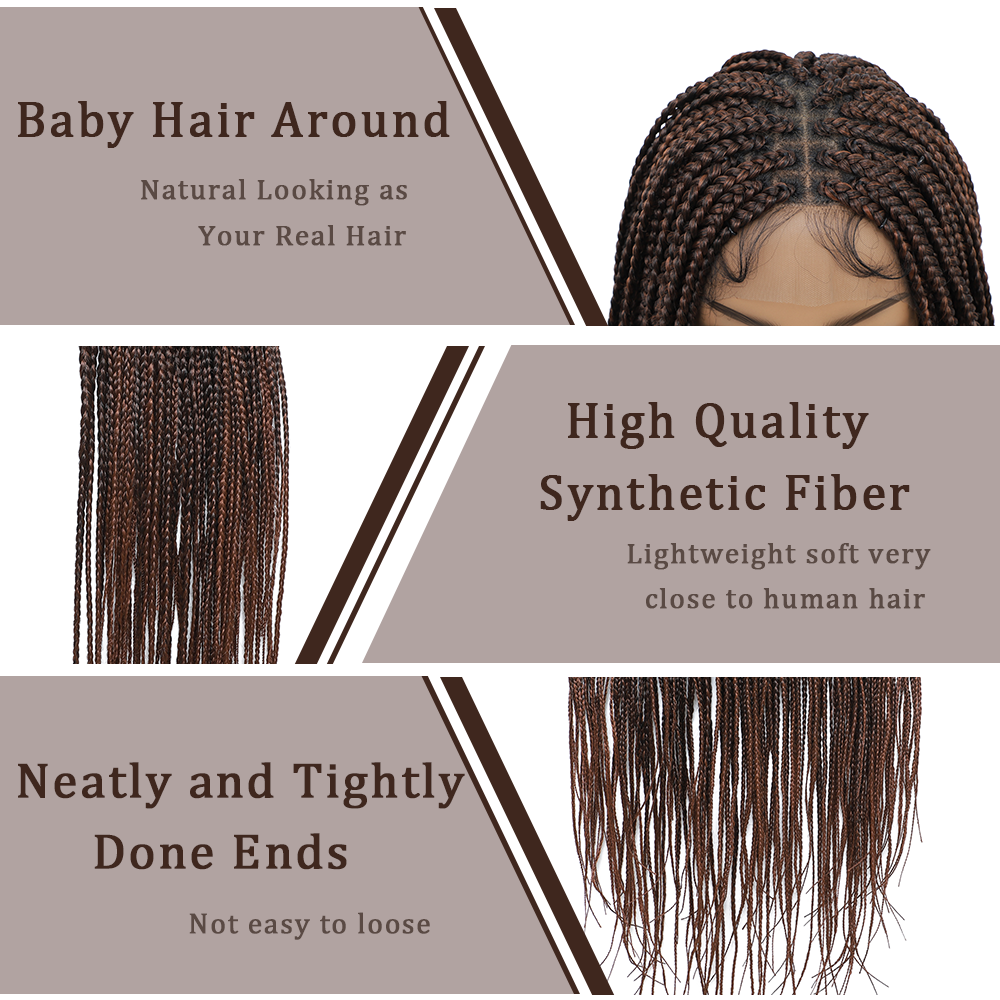36" Braided Wigs for Black Women Full Lace Hand-Made Knotless Box Braids Straight Synthetic Wigs with Baby Hair (36 Inch, T1B/30)
