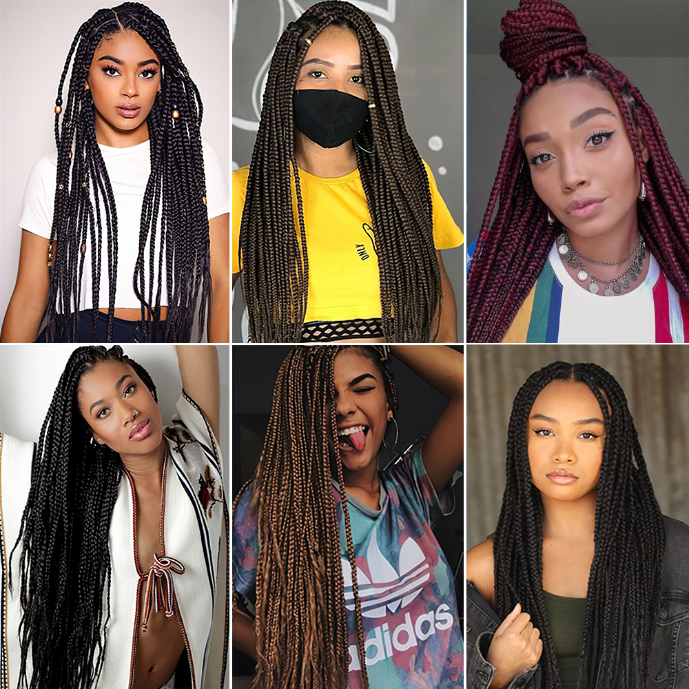 36" Braided Wigs for Black Women Full Lace Hand-Made Knotless Box Braids Straight Synthetic Wigs with Baby Hair (36 Inch, T1B/27)