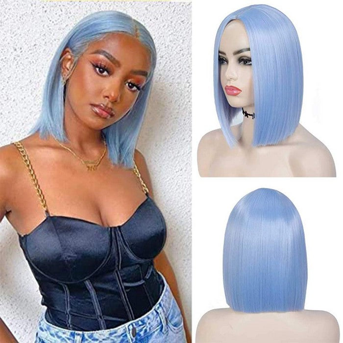 Light Blue Wig Synthetic Straight Hair Bob Cut Wig