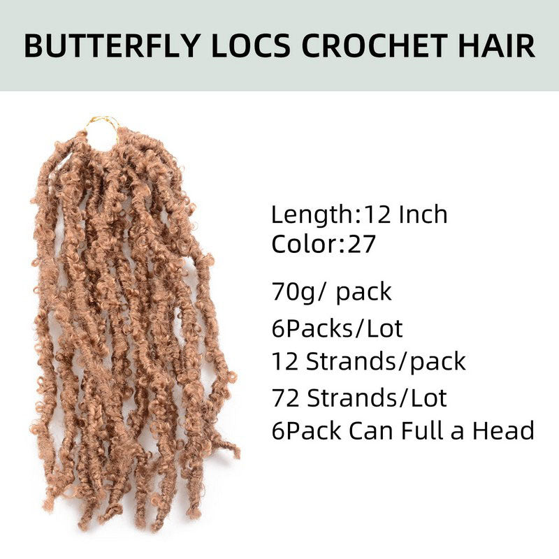 Mizbarn 6 Packs 12 inch Soft Butterfly Locs Crochet Hair Light Weight Butterfly nu Locs Black Curly And Pre Looped Synthetic Braiding
