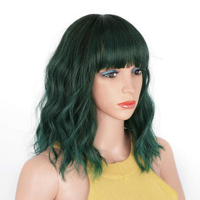 Short Green Wigs With Air Bangs Shoulder Length Bob Wig